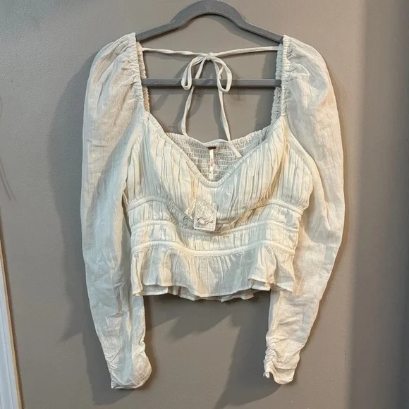 Free People Cream Long Sleeve Blouse - Picture 1 of 7
